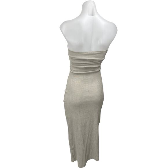 Zara Cream Beige Strapless Sleeveless Bandeau Tube Bodycon Midi Dress Size S - Picture 2 of 5